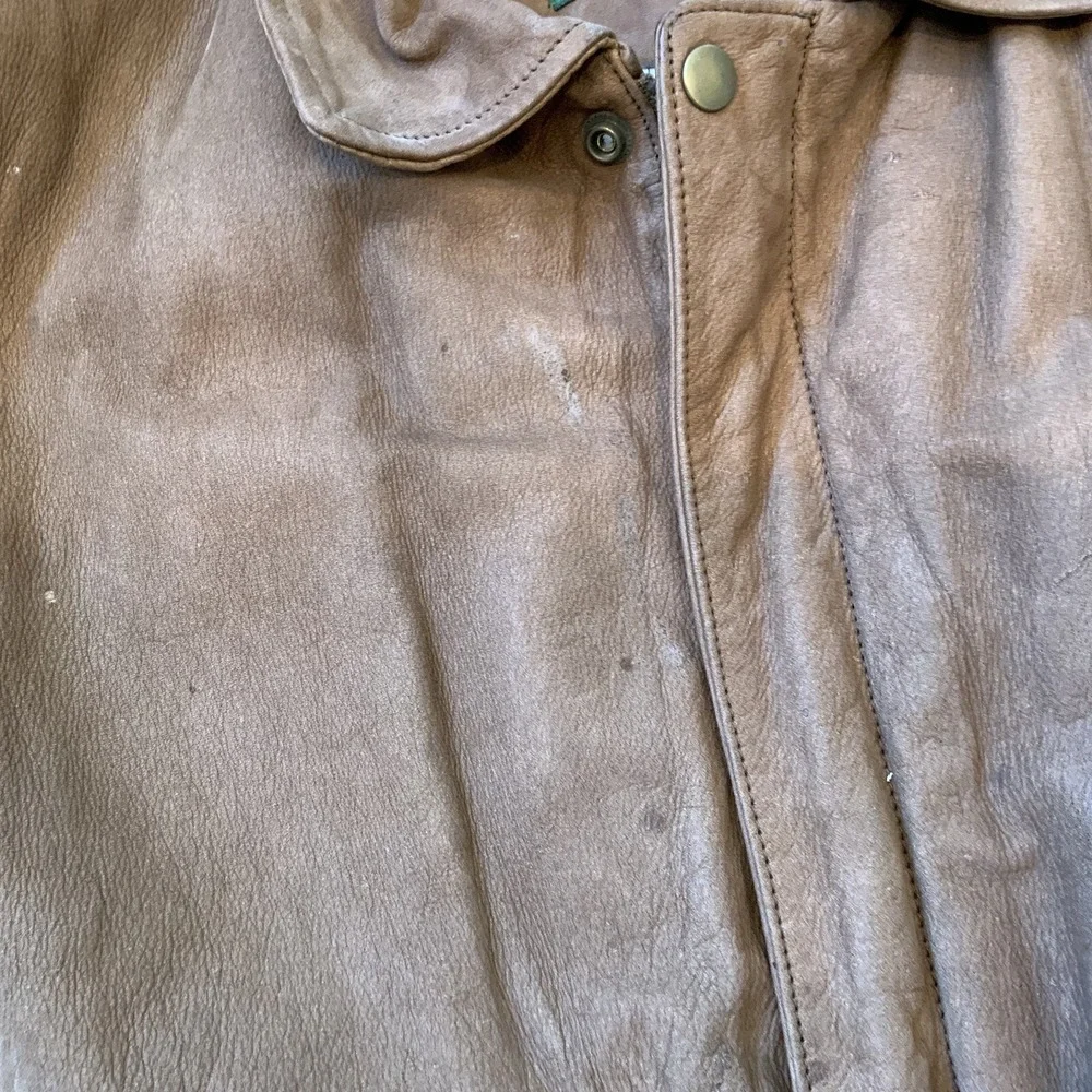 Vintage Men's Brown Leather Bomber Jacket Size 46 Moto Pilot Retro‎ Hipster